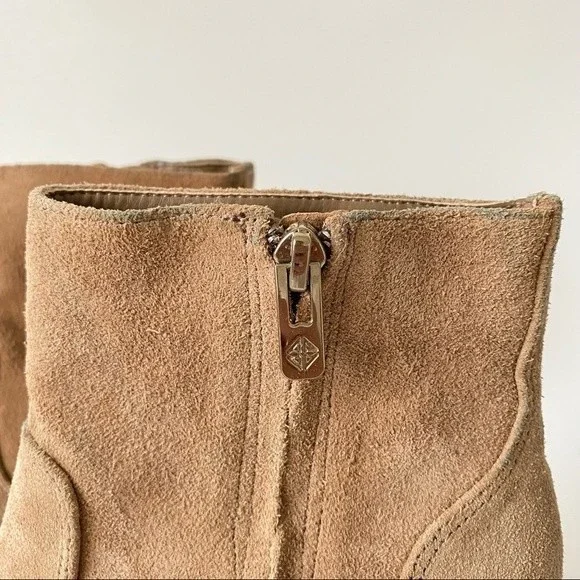 Antonio Melani Tan Suede Leather Wedge Bootie Womens size 7 Zipper Closure - Picture 13 of 16